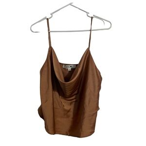 OLM Brown Sleeveless Silky Spaghetti Strap Sexy Cute Blouse